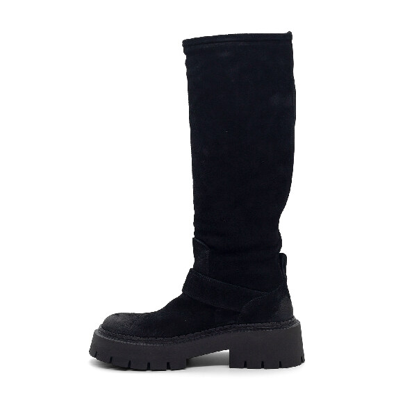 H04 Bob – Black biker boot in vintage calf suede  