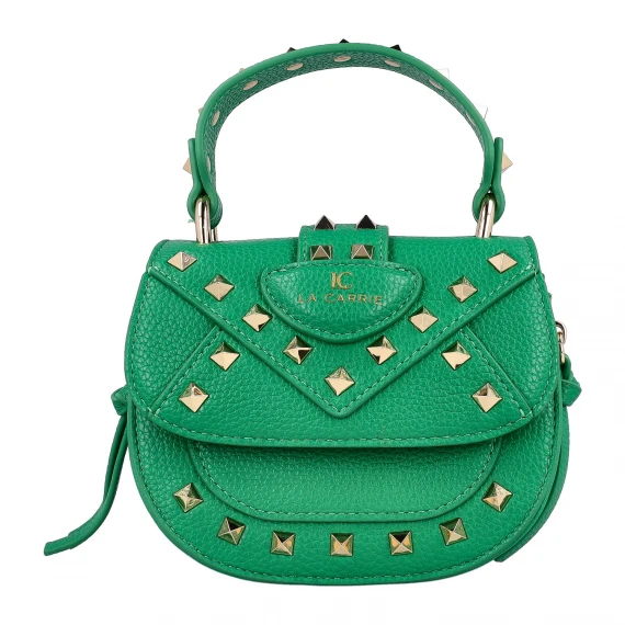 Borsa a mano piccola verde con borchie oro 